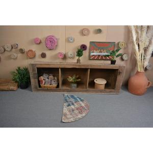 Alfombra Redonda Vintage de 2,5x1,5 pies (75x45 cm), Alfombra Turca con Borde Azul - Product Image 3