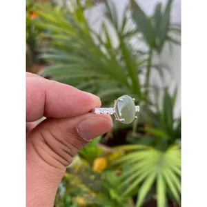 925 Silver Natural Opal <b>Ring</b> with Chrysoberyl <b>Cat's</b> Eye Oval Cut Rhodium Plated Romantic Style for Engagement - Product Image 3