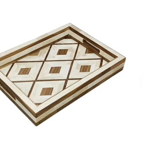 Bandeja con incrustaciones talladas, bandeja para servir hecha a mano, incrustaciones de hueso de lujo, desayuno de Ramadán, comida, fruta, café, té, bandeja decorativa - Product Image 4