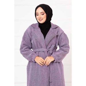 Abrigo con estampado de espiga lila para mujer, de un solo pecho, largo, liso, teñido con forro de Cachemira, impermeable, transpirable - Product Image 2