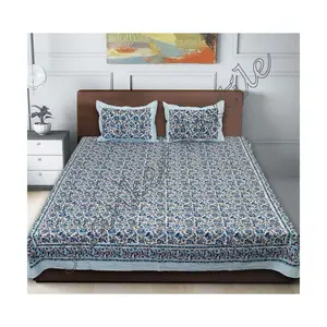 Latest Arrival Print Hot Queen 100% Cotton Printed Bed Sheet Set Bedding Made By Indian Manufacturer Queen Size Bedsheets Sets