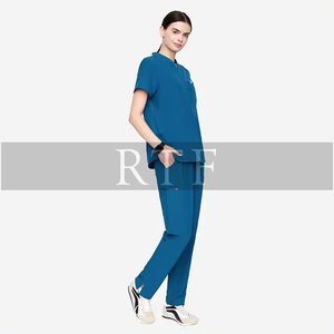 Entrega rápida de los hombres antiarrugas cuello en V Top Jogger Scrub Set médico Scrubs uniforme crudo fino ODM Hospital uso impreso técnicas - Product Image 6
