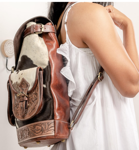 กระเป๋าเป้สะพายหลังแบบตะวันตกสำหรับทั้งชายและหญิงหนังวัว100% มีสไตล์มีที่จับถอดออกได้/สายรัดปิดด้วยซิปหนังแท้มีดีไซน์ที่เป็นเอกลักษณ์สำหรับ - Product Image 2