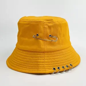 Chapeaux seau personnalisés en coton imprimé solide Chapeau seau avec logo brodé en gros avec anneaux en métal - Product Image 6