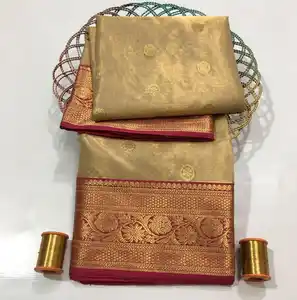 手工手工编织真丝纱丽，带米娜工作布蒂出口质量，用于印度巴基斯坦服装的婚礼休闲服