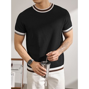 New Contras Sườn Phong Cách Người Đàn Ông T-Shirt Mát Lụa Xu Hướng Dệt Kim Jacquard Ngắn Tay T-Shirt Thoáng Khí Mùa Hè Màu Người Đàn Ông Áo Sơ Mi - Product Image 4