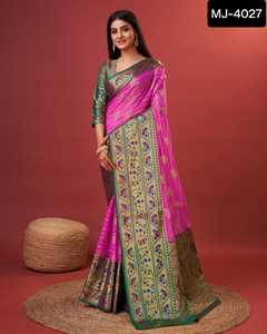 Saree indio de seda de algodón con precio bajo y colores atractivos Saree indio de Georgette Sarees de gasa pura para uso de boda - Product Image 5