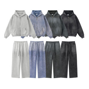 Pantalones de Campana de Algodón 100% de Alta Calidad, Sudaderas con Capucha para Hombre, Ropa Deportiva, Conjuntos Deportivos con Cremallera, Conjuntos Deportivos Extra Grandes y Gruesos - Product Image 1