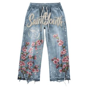 Manufacturers Custom Cropped Distressed Zip Up Sweatsuit <b>Rhinestone</b> Streetwear Tracksuit Baggy Flared Sweatpants And Hoodie Sets - Product Image 6