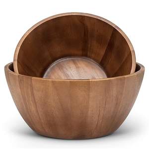 Ensemble de saladiers en bois d'acacia en bois naturel pour salade de fruits ou centre de table décoratif Grand bol en bois - Product Image 2