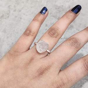 Rough Women's <b>Ring</b> Natural Rose <b>Quartz</b> April Birthstone Hammered Christmas Gift <b>Ring</b> Handmade Jewelry 925 Sterling Silver <b>Ring</b> - Product Image 1