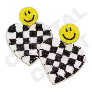 Boucles d'oreilles vintage pour femmes pour Smiley Heart Beaded Patriotic Orange White Blue pour les mariages ou les jours commémoratifs - Product Image 1