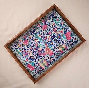 Bandeja para servir frutas de madera con acabado esmaltado, bandeja de comida de forma redonda para utensilios de cocina, bandejas decorativas para servir con patrón Floral de mesa - Product Image 5