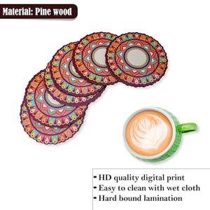 แผ่นรองแก้วไม้ธรรมชาติ พิมพ์ลายสวยงาม สไตล์โบฮีเมียน ทำมือ เป็นมิตรกับสิ่งแวดล้อม รูปทรงกลม พื้นผิวเรียบ สำหรับสำนักงานและบ้าน ราคาประหยัด - Product Image 6