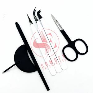 Juego de pinzas para extensión de pestañas de acero inoxidable disponibles, punta de fibra negra sobre base blanca, pinzas para pestañas Premium - Product Image 4