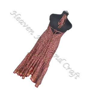 Saree en soie été vêtements de plage indien Vintage soie Sari Maxi robe dames longue robe à volants en gros Maxi robe - Product Image 2