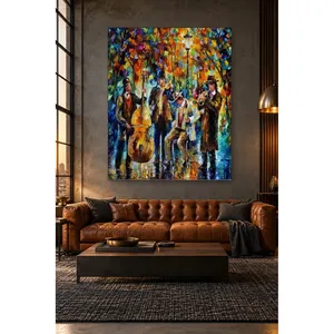 Impression sur toile de musiciens de la rue Fida sous des feuilles d'automne colorées - Product Image 3