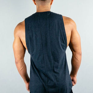 Débardeur uni pour homme, col montant, en coton doux, design tendance, chemise coupée, col montant, ourlet incurvé, débardeur, services OME ODM - Product Image 2