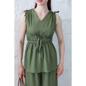 Blusa da donna in maglia elastica e Set di pantaloni con caratteristiche dettagliate - Product Image 2