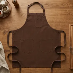 Classic Brown Canvas Heavy Duty Reusable Durable Bib <b>Apron</b> with Multiple Pockets for Cooking - Product Image 1