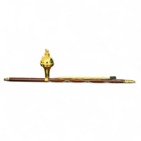 Gevon Drum Major Ceremonial Pipe Band Mace Stick (Wood Brass Steel) Lion Crown Head Hand Engraved Soft Carry Instrument PK