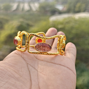 Brazalete de Lujo Chapado en Oro de 18k con Cuarzo Cerezo Natural y Jade Naranja Ajustable, Joyería al por Mayor para Mujer, Accesorios de Moda - Product Image 5
