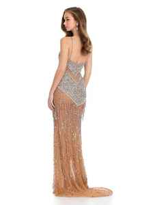 Robe de soirée élégante et luxueuse sans manches, avec des travaux de perlage et de broderie, technique A-line, robe de bal en tulle pour les fêtes - Product Image 4