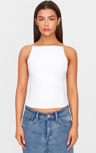 Haute qualité blanc Slinky à bretelles épaule col droit haut nouveau concepteur à la mode fêtes personnalisées fabrication en gros - Product Image 6