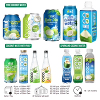 Eau de coco 330ml filtrée, aromatisée, sans sucre, en bouteilles/canettes |   Fabricant vietnamien, meilleur prix de gros, OEM/ODM, échantillon gratuit