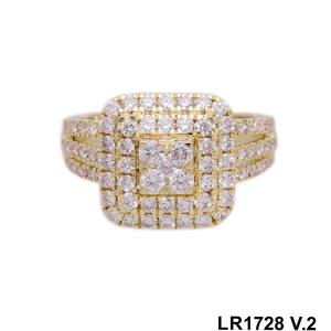 Exquisito anillo de declaración de diamantes naturales de racimo cuadrado de varias filas de oro amarillo de 14 quilates con diamantes pavimentados para un aspecto deslumbrante - Product Image 5