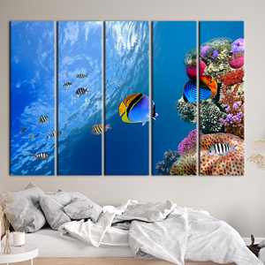 ผ้าใบพิมพ์ลาย: ของตกแต่งผนังรูปปลาเขตร้อน, ศิลปะปลาใต้น้ำ, ทิวทัศน์ทะเล,5P:Gallery Wrapped - Product Image 1