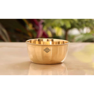 IndianArtVilla Cuenco de fondo plano de diseño liso de latón puro-180 ML para almacenamiento y servicio - Product Image 5