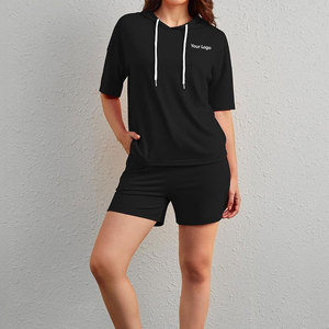 ชุดเสื้อมีฮู้ดและกางเกงขาสั้นของผู้หญิงชุดแฟชั่นฤดูหนาวสีทึบเสื้อผ้าฤดูหนาว - Product Image 6