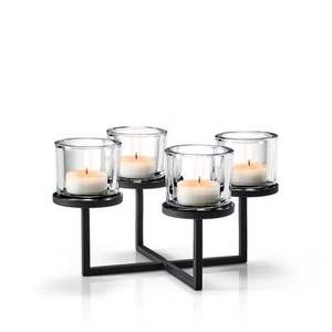 Moderno Portavelas de Hierro Negro para 4 Velas, Soporte Metálico para Velas Votivas, Centro de Mesa de Lujo para Bodas, Decoración del Hogar, Adorno para Mesa - Product Image 1