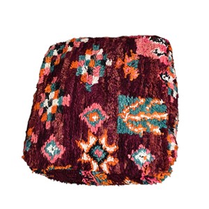Pouf carré bohème en coton fait main, coussin ottoman marocain floral rouge vin, décoration multifonctionnelle pour salon - Product Image 2
