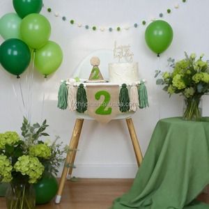 Green Child <strong>2</strong> <strong>Year</strong> <strong>Old</strong> Birthday High Chair Tassel Banner Linen Hat <strong>Party</strong> Decoration - Product Image 2