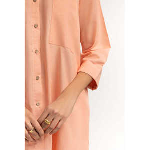 Conjunto Casual de Dos Piezas con Botones y Tejido Teñido, Silueta Holgada, Cómodo, 100% Poliéster, Manga Tres Cuartos, Ropa de Trabajo IPST-34318 - Product Image 2