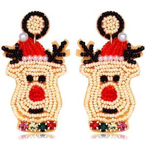 Boucles d'oreilles en perles de rocaille Boucles d'oreilles brodées Boucles d'oreilles d'hiver en arbre de Noël Bijoux de Noël Design élégant en perles - Product Image 3