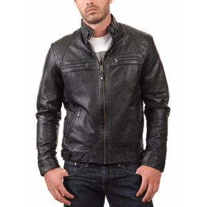 Veste en cuir d'hiver pour homme de qualité supérieure, vêtement d'extérieur décontracté, col montant, logo sur le devant, design élégant et lisse, imperméable et coupe-vent - Product Image 2