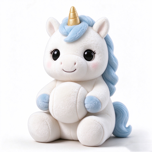 ตุ๊กตายูนิคอร์นสีขาวน่ารัก ขนนุ่ม นั่งอยู่ ตาโตกลมสีดำพร้อมขนตาที่ยาว - Product Image 5