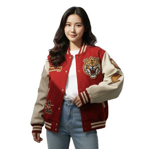 Chaqueta Universitaria de Lana y Cuero de Alta Calidad para Hombre, Estilo Urbano, con Parche de Letras Bordadas en la Parte Delantera, Curtida, para Béisbol - Product Image 3