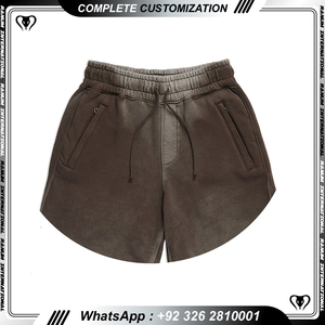 Custom Vintage Sweat Sun Faded Stone Wash Shorts Pantalones cortos de lavado ácido de impresión personalizada para los hombres - Product Image 5