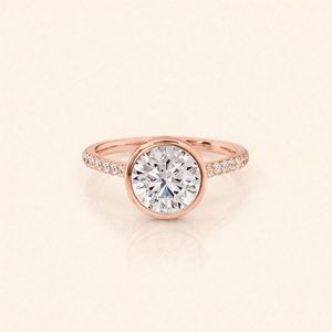 IGI Certified Round Cut Lab Grown Diamond Engagement <b>Ring</b> 9K Yellow / White & Rose <b>Gold</b> Bezel <b>Set</b> Pave Diamond Bridal <b>Ring</b> - Product Image 6