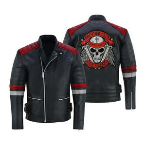 Men's Bomber Motorcycle Jacket Casual Classic Black Sheep Leather Motorbike Jacket with Embroidery Patch On <b>Back</b> - Product Image 4