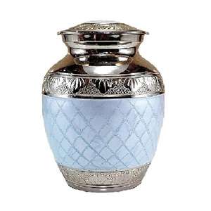 Urnes de crémation en laiton de haute qualité et uniques avec gravure urnes funéraires en métal fini or et bleu pour cendres humaines - Product Image 4