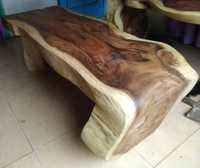 Table à manger moderne en bois massif de Suar avec bord naturel, pieds en L ou en U, plateau épais et long, idéale pour la maison, le bar, la chambre, l'entrée ou l'atelier