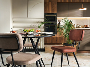 Ensemble de salle à manger moderne et luxueux de style industriel - Table ronde en verre trempé noir et chaises ergonomiques rembourrées pour la maison, le café et l'hôtel - Product Image 2