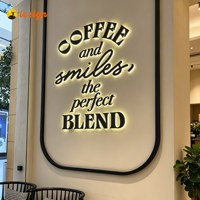 Enseigne lumineuse 3D personnalisée en acier inoxydable doré avec lettres Halo, logo rétroéclairé par LED pour restaurant, café, mur intérieur