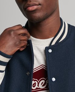 Men's <b>Winter</b> Letterman Style Chenille Embroidery Collarless Bomber Jacket Custom Logo Varsity Baseball Streetwear Quick Delivery - Product Image 4