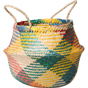 Cesta de almacenamiento ecológica para el hogar, diseño decorativo tejido de algas marinas con asas, círculo plegable de Vietnam - Product Image 3